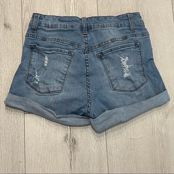 KANCAN Stretchy Blue Distressed Rolled Cuff Short Jean Shorts Size 7/27 - Picture 6 of 6